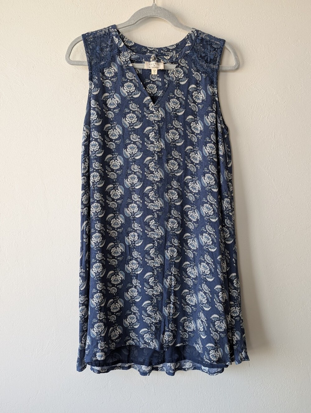 Everly Navy Floral Sleeveless V-Notch Mini Dress